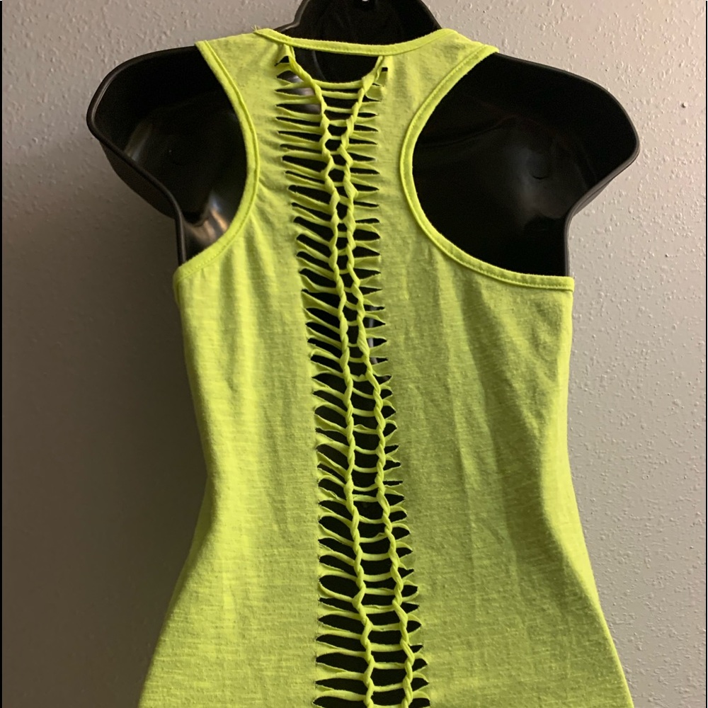 Neon yellow cheetah print racer back tank top with braided back size med guc # - Picture 2 of 2